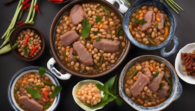 a bowl of food with beans and rice and beans