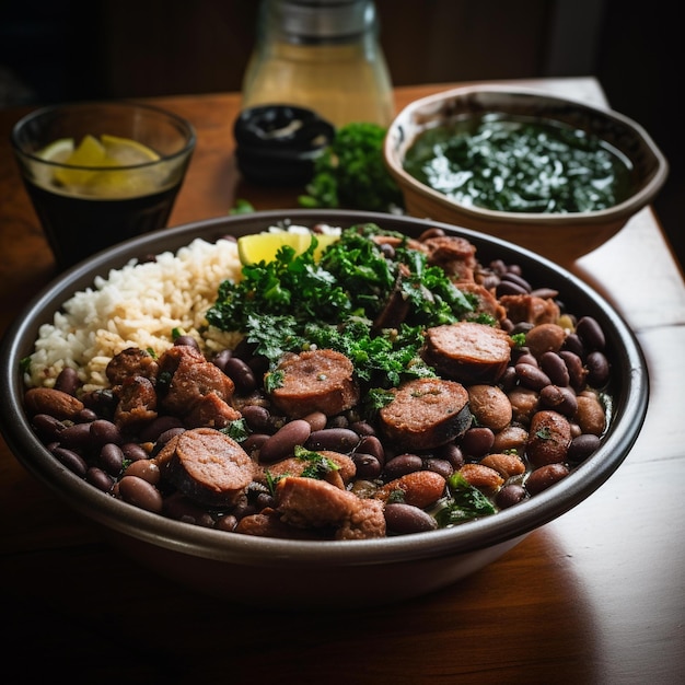 A bowl of food with beans and rice and a bowl of beans.