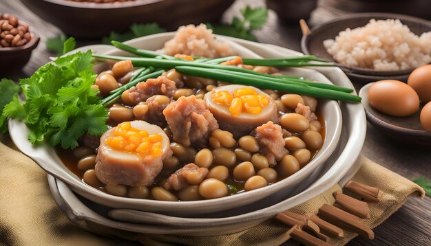 Photo a bowl of food with beans and rice and a side of beans