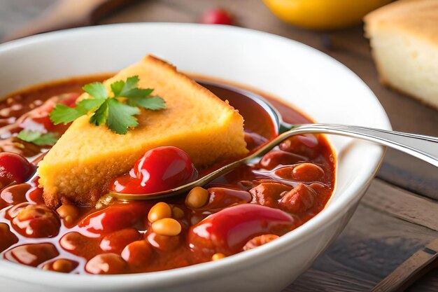 A bowl of food with beans and a sandwich on it
