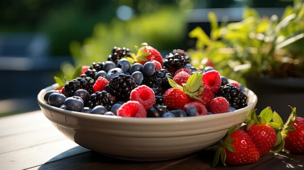 A bowl of food with berries on top generative ai