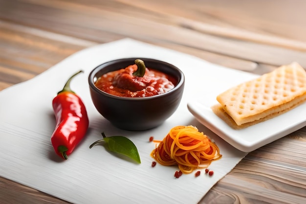 A bowl of food with a bowl of chili and cheese on a wooden table.