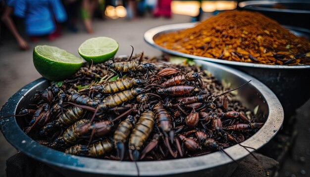 바퀴벌레 떼가 있는 음식 한 그릇