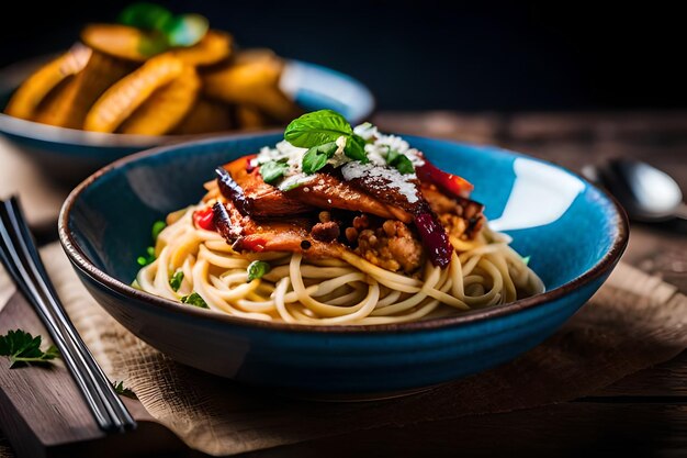 Foto una ciotola di cibo con pollo e verdure