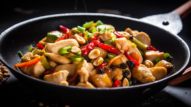 A bowl of food with chicken and vegetables