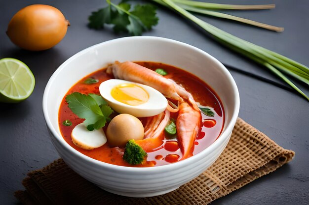 a bowl of food with an egg and carrots