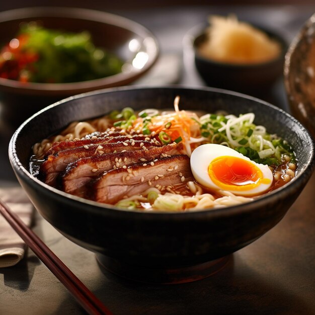 a bowl of food with an egg on it and an egg in the middle.