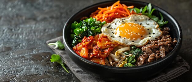 Photo a bowl of food with an egg on top of it