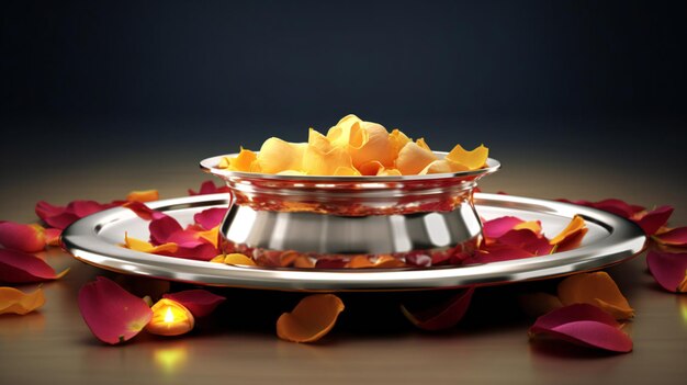 Photo a bowl of food with a flower petals on it