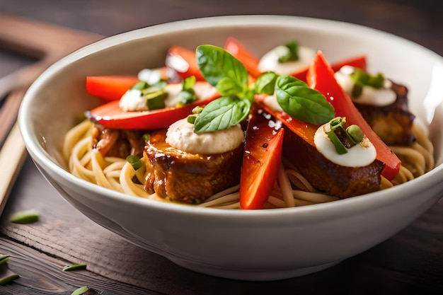 a bowl of food with meat vegetables and cheese