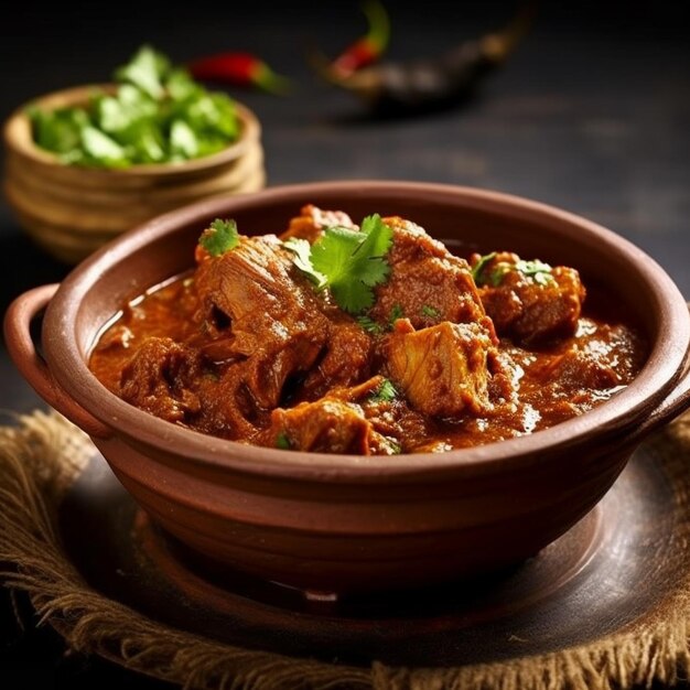 a bowl of food with meat and vegetables on a table.