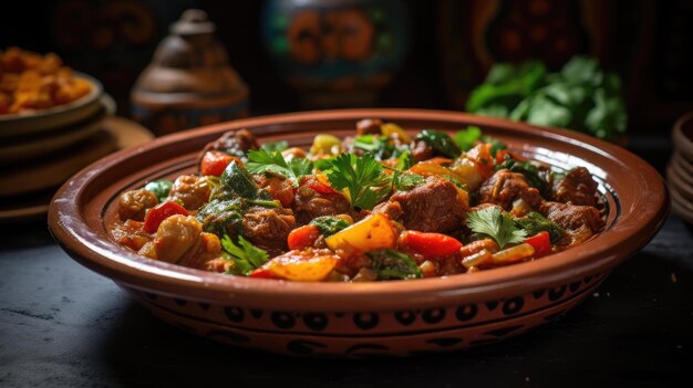 a bowl of food with meat and vegetables