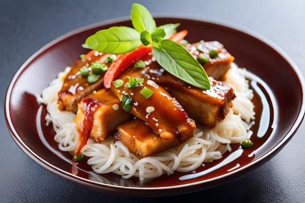 a bowl of food with rice and vegetables on the side.