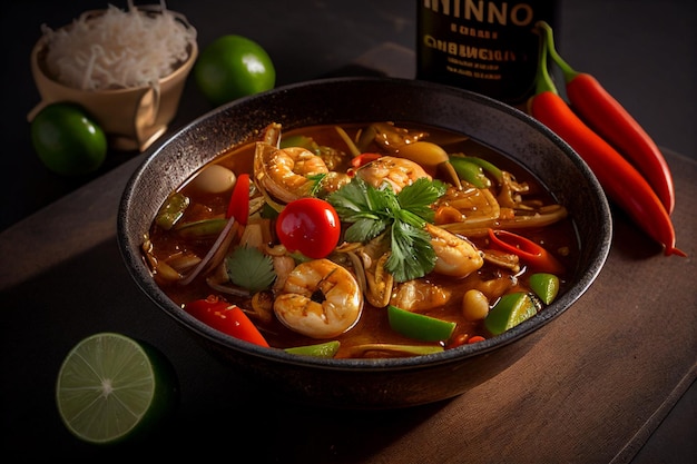 Photo bowl of food with shrimp generative ai