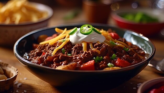 Photo a bowl of food with a side of food in the middle