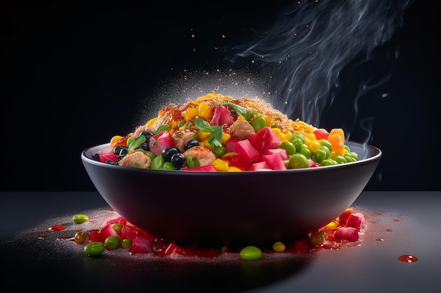 Photo a bowl of food with a smoke coming out of it