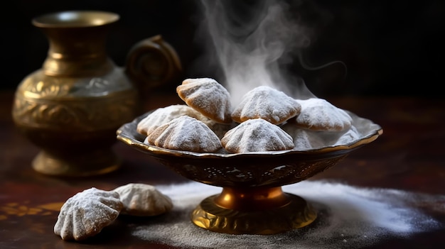 A bowl of food with smoke coming out of it