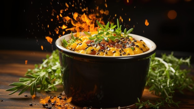 A bowl of food with spices and herbs ai