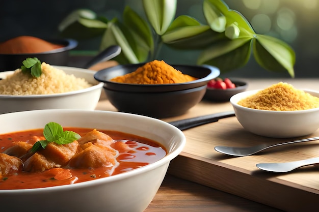 A bowl of food with a spoon next to it