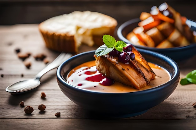 a bowl of food with a spoon and a knife on the table.