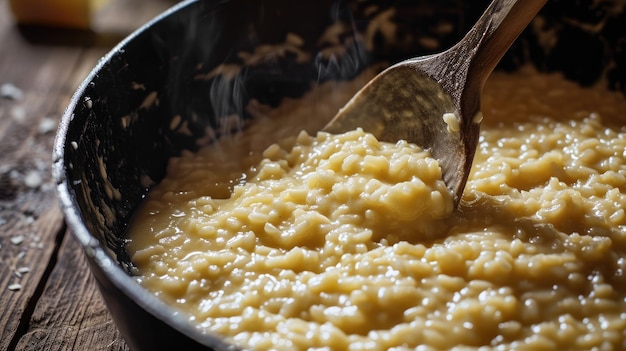 Foto una ciotola di cibo con un cucchiaio nutriente e pronta per il pasto