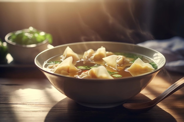 A bowl of food with a steam rising from the top.