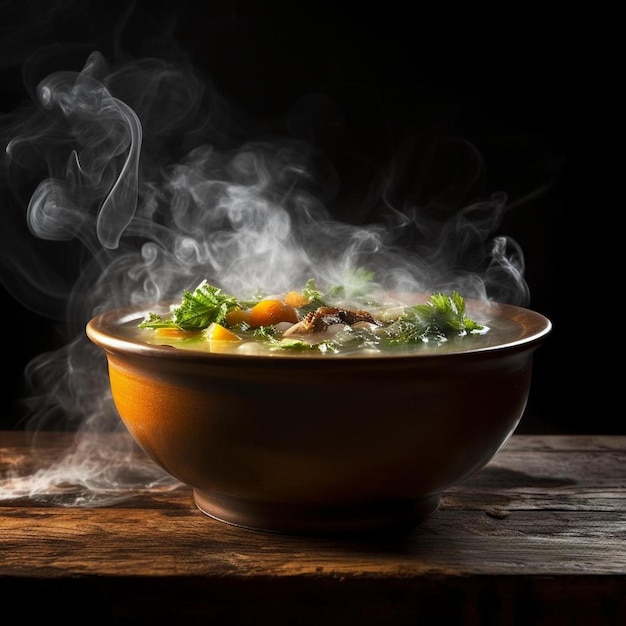 A bowl of food with steam rising from the top.