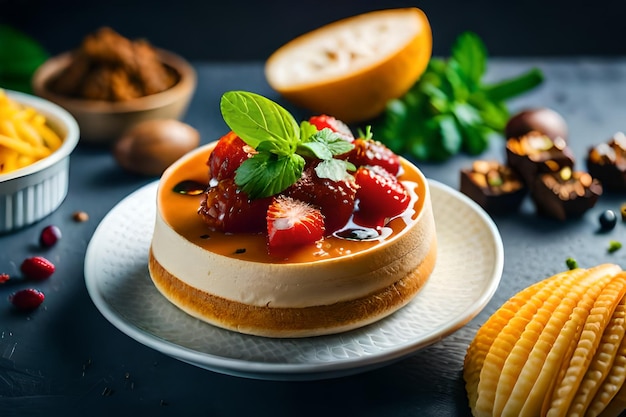 Photo a bowl of food with strawberries and cream cheese on it