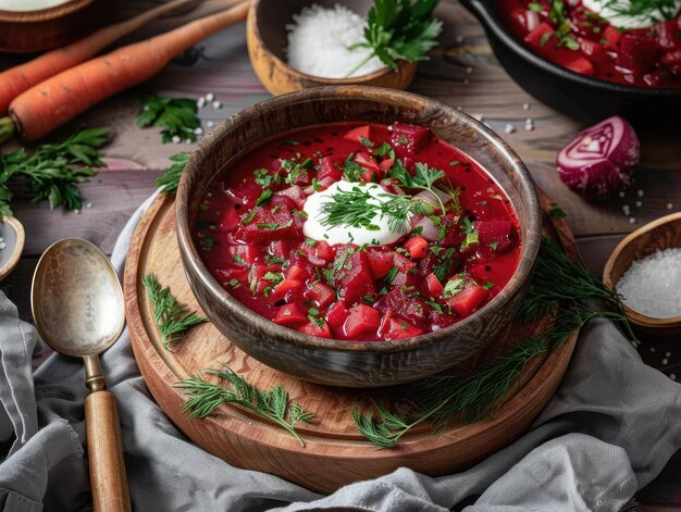 Photo a bowl of food with strawberries and a spoon on a table