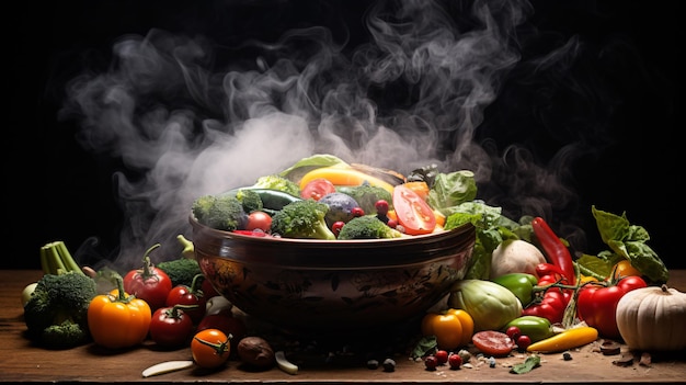 A bowl of food with a variety of vegetables and fruit