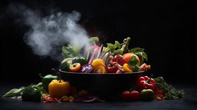 A bowl of food with a variety of vegetables and fruit