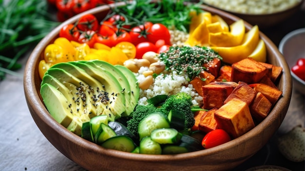 Photo a bowl of food with a variety of vegetables.