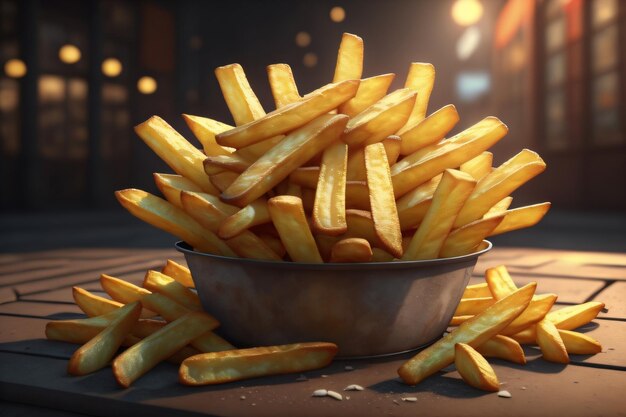 Photo a bowl of french fries is shown with a black background