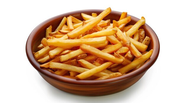 Bowl of french fries isolated on white background top view