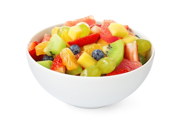 Bowl of fresh fruit salad, isolated on white