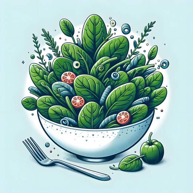 a bowl of fresh green baby Spinach nutritious leafy vegetable illustration