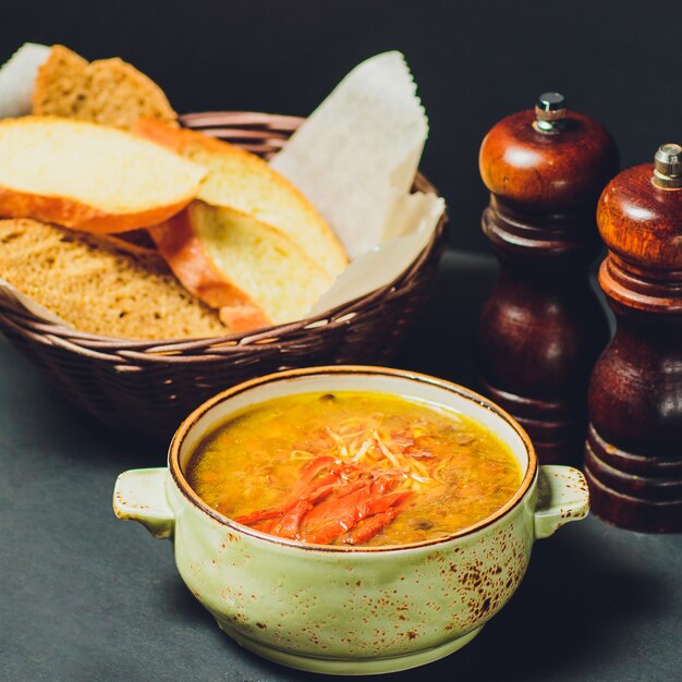 Bowl of Fresh Italian Style Minestrone Soup Against