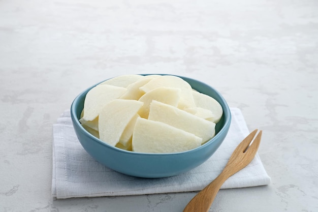 A bowl of fresh jicama or bengkoang gut health