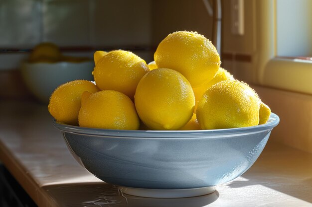 Bowl of fresh ripe lemons