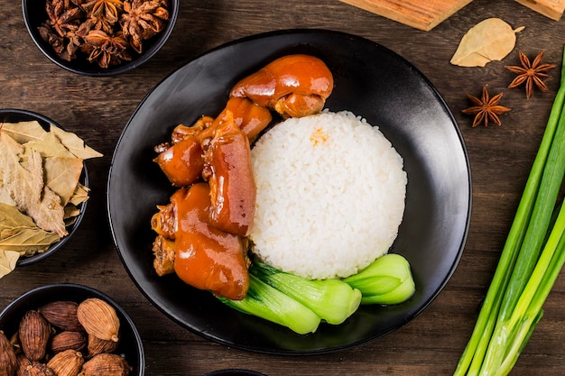 A bowl of fresh trotters rice