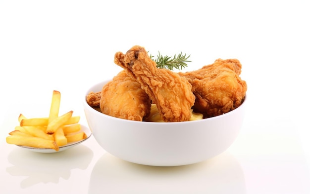 A bowl of fried chicken and french fries