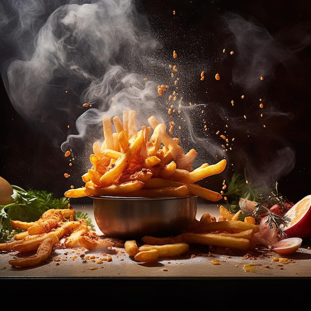 A bowl of fries with steam coming out of it.