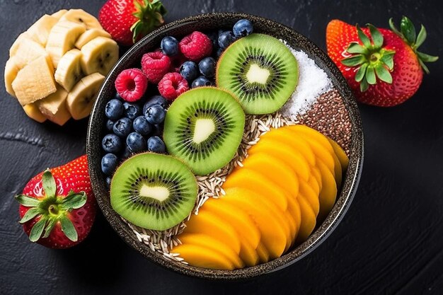 a bowl of fruit and a bowl of strawberries and kiwi