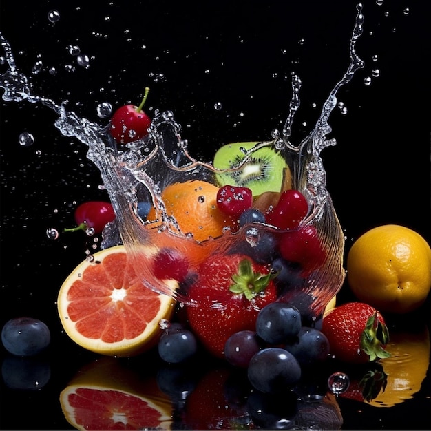 A bowl of fruit is filled with fruit and water.