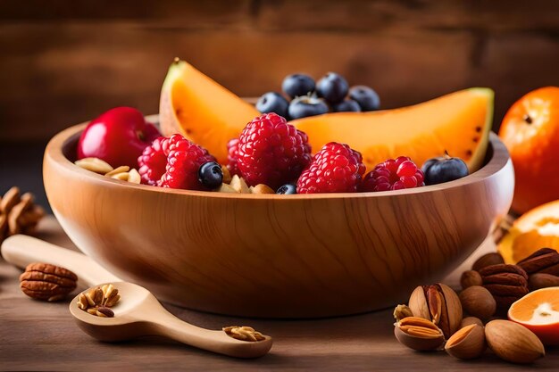 A bowl of fruit and nuts with almonds and almonds