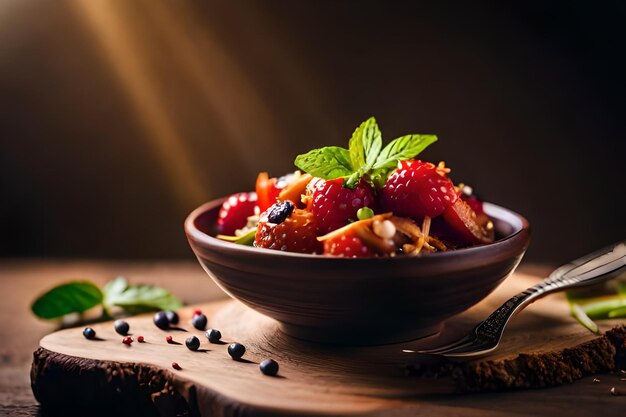 a bowl of fruit salad with berries and nuts