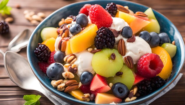 Photo a bowl of fruit salad with a fruit salad in it