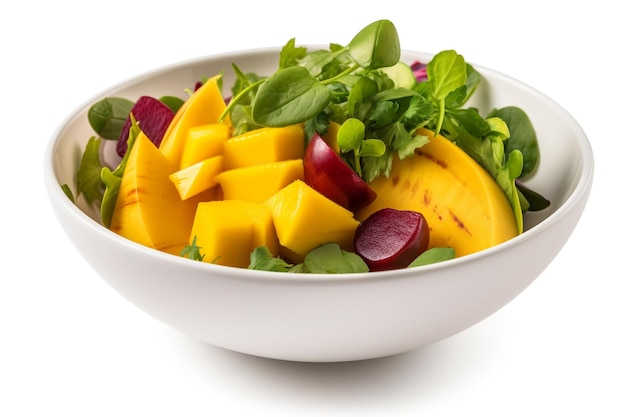 A bowl of fruit salad with spinach and spinach