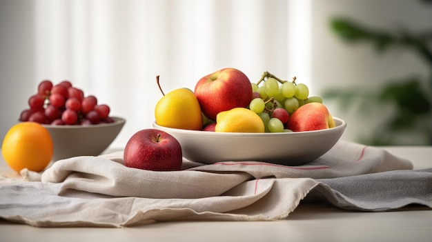 A bowl of fruit on the table