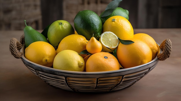 A bowl of fruit on a table